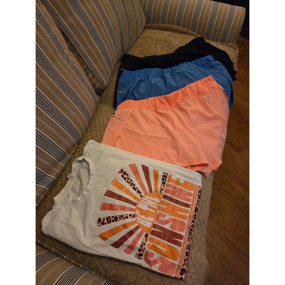 Avia Running Shorts Bundle‎ and Be The Sunshine Graphic Tee Set 4pc Multi Color